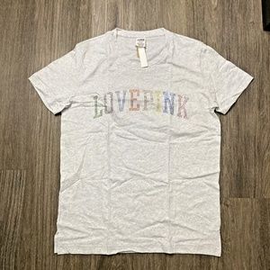 Victoria's Secret LOVE PINK Bling-Bling Shiny Campus Tee Shirt Gray Medium